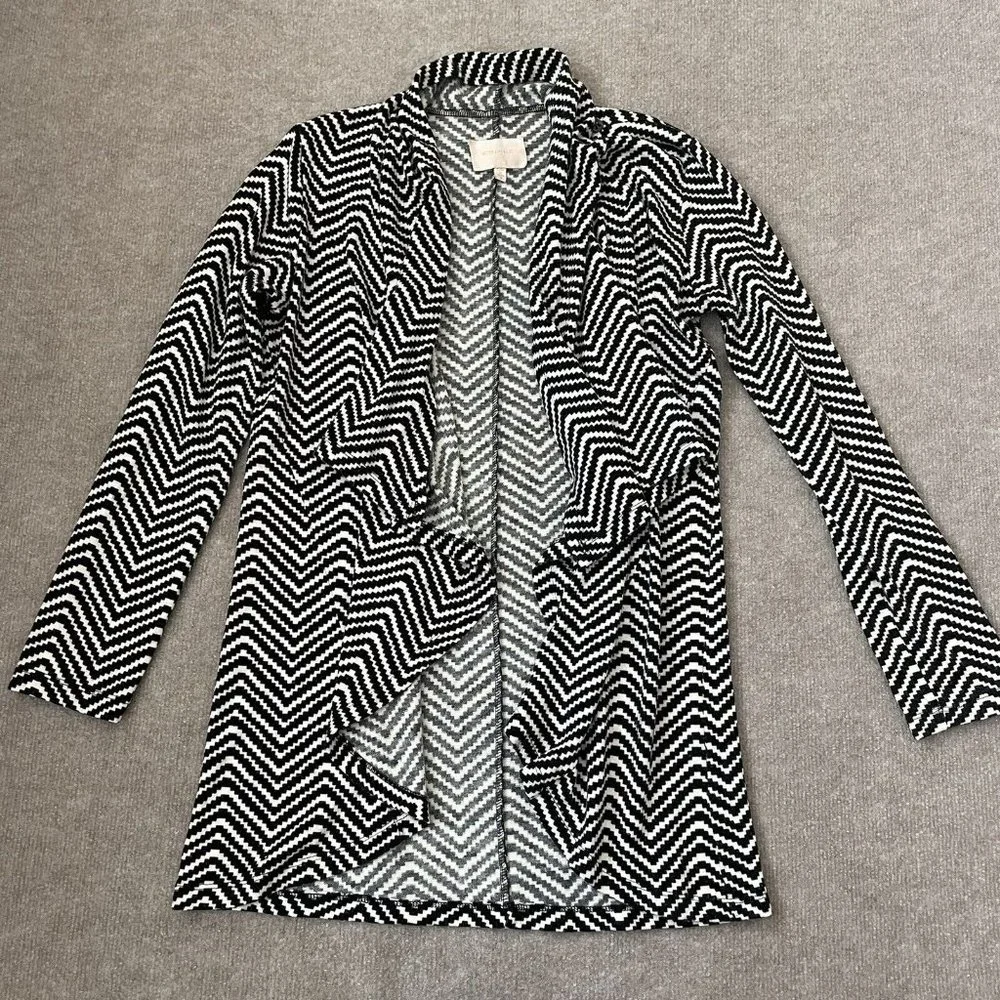 Skies Are Blue Cardigan Womens Small Black White Cascade Open Front Sweater